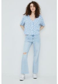 Vero Moda koszula z domieszką lnu damska relaxed. Kolor: niebieski. Materiał: len. Długość rękawa: krótki rękaw. Długość: krótkie #4