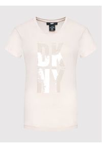 DKNY T-Shirt P1KMADNA Różowy Regular Fit. Kolor: różowy. Materiał: bawełna #5