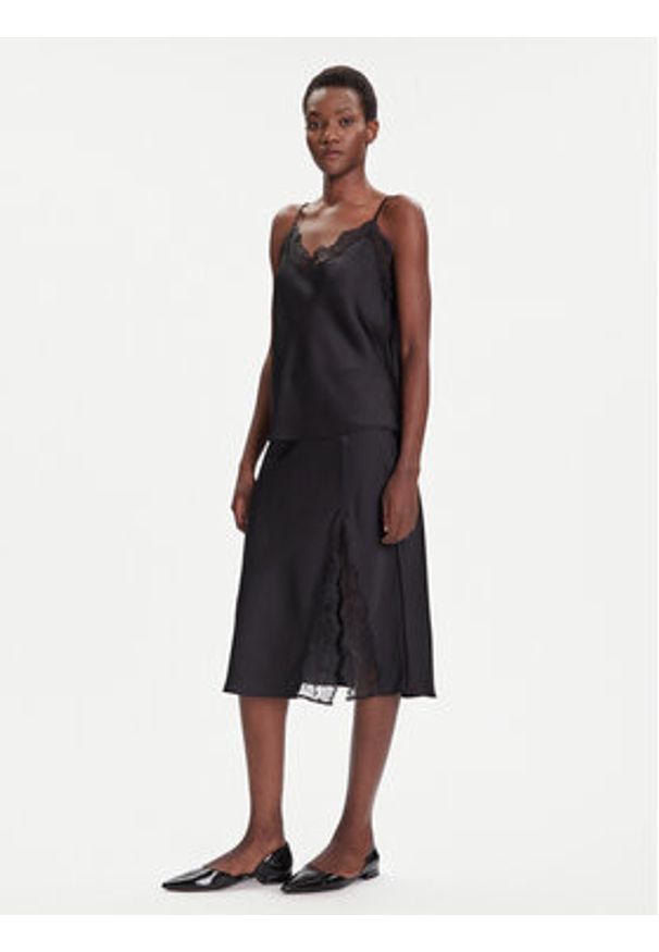 Calvin Klein Spódnica midi LV044C672G Czarny Regular Fit. Kolor: czarny. Materiał: syntetyk, satyna