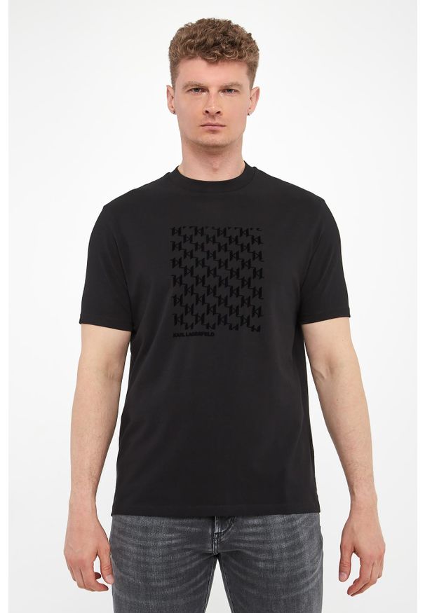 Karl Lagerfeld - T-shirt męski z haftem KARL LAGERFELD. Wzór: haft