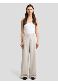 Big-Star - Spodnie damskie wide z dodatkiem lnu beżowe Maryliana 800. Okazja: na co dzień. Stan: podwyższony. Kolor: beżowy. Materiał: len. Styl: casual, klasyczny, retro, elegancki #2
