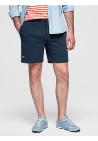Ombre Clothing - Krótkie spodenki dresowe męskie RELAXED FIT w stylu athleisure – granatowe V4 - Rozmiar: XL. Kolor: niebieski. Materiał: dresówka. Długość: krótkie