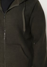 Born2be - Zielona Bluza z Kapturem na Suwak z Bawełną i Polarem Sinaris. Typ kołnierza: kaptur. Kolor: zielony. Materiał: polar, bawełna