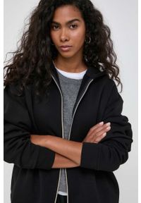 Pinko bluza damska kolor czarny z kapturem gładka. Typ kołnierza: kaptur. Kolor: czarny. Materiał: materiał. Wzór: gładki #3