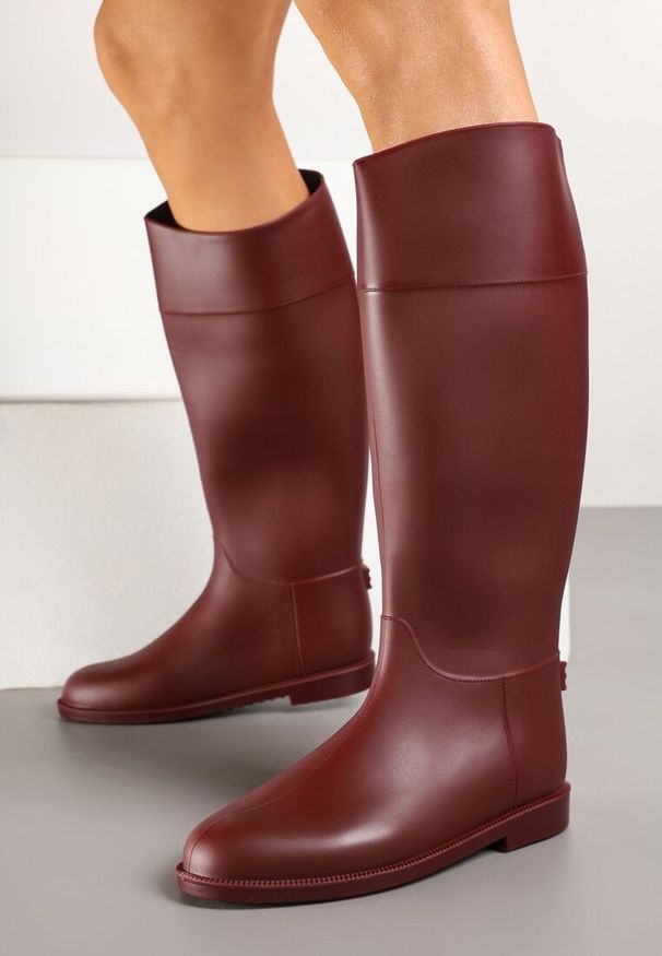 Born2be - Bordowe Kalosze Oficerki z Wysoką Cholewką Ravreia. Okazja: na co dzień. Wysokość cholewki: przed kolano. Kolor: czerwony. Materiał: jeans. Szerokość cholewki: normalna. Styl: casual