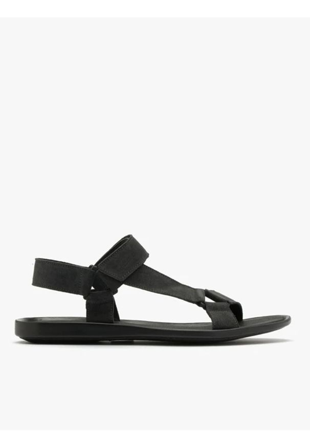 Ryłko - Szare sandały męskie z weluru. Zapięcie: rzepy. Kolor: fioletowy. Materiał: skóra, welur. Styl: street