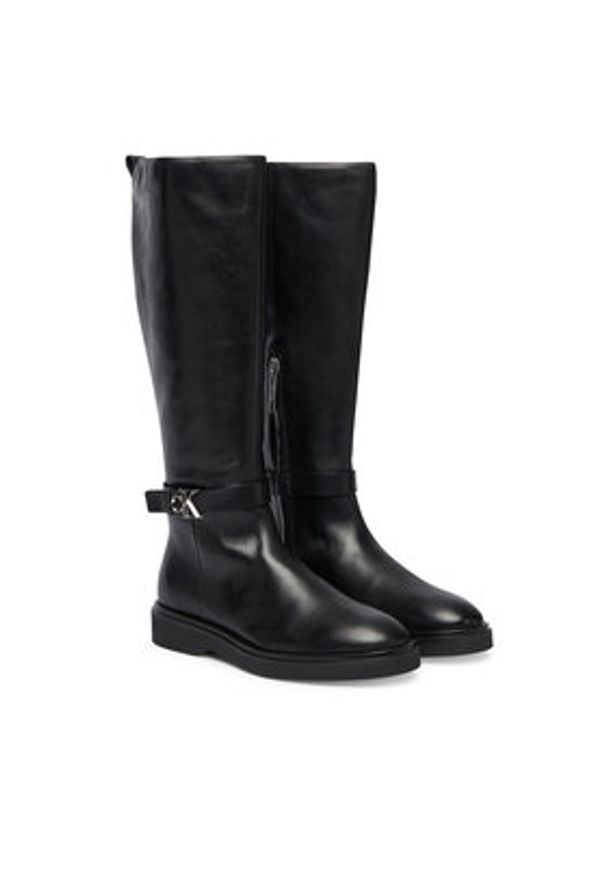 Calvin Klein Kozaki Knee Boot W/ Metal Logo HW0HW02665 Czarny. Kolor: czarny. Materiał: skóra