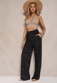 Renee - Czarne Spodnie z Wiskozą o Szerokim Kroju High Waist Weralis. Okazja: na co dzień. Stan: podwyższony. Kolor: czarny. Materiał: wiskoza. Styl: casual, elegancki