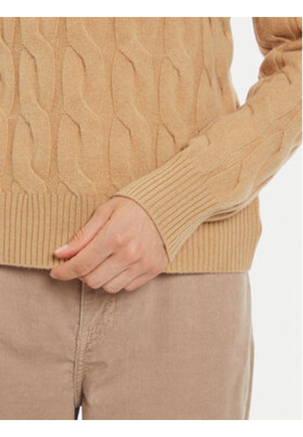 TOMMY HILFIGER - Tommy Hilfiger Sweter WW0WW43586 Beżowy Regular Fit. Kolor: beżowy. Materiał: wełna