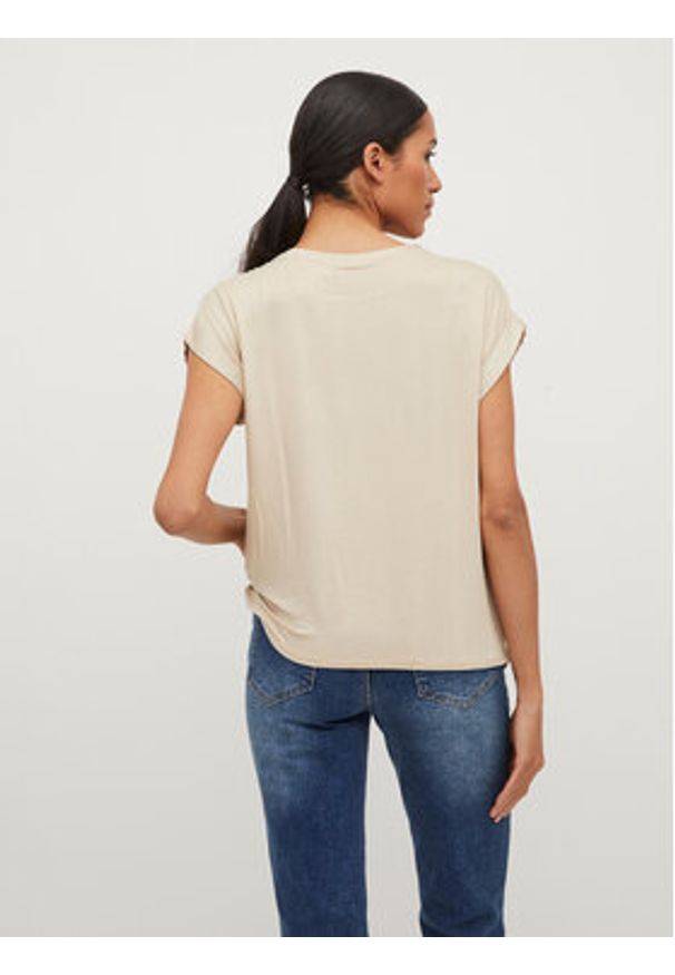 Vila T-Shirt Ellette 14059563 Beżowy Regular Fit. Kolor: beżowy. Materiał: syntetyk