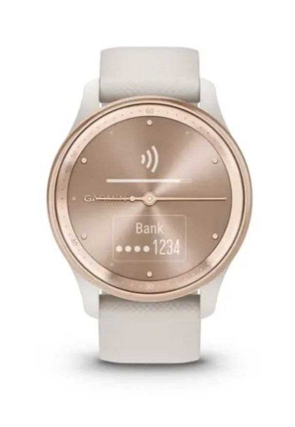GARMIN - Garmin vivomove Trend (brzoskwiniowozłota ramka / kremowobiała koperta / kremowobiały pasek). Rodzaj zegarka: analogowe. Kolor: biały. Styl: młodzieżowy, klasyczny, retro