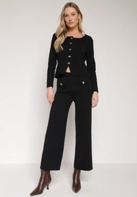 Born2be - Czarny Dzianinowy Komplet z Wiskozą w Eleganckim Stylu Kardigan i Spodnie Delisana. Kolor: czarny. Materiał: dzianina, wiskoza #4