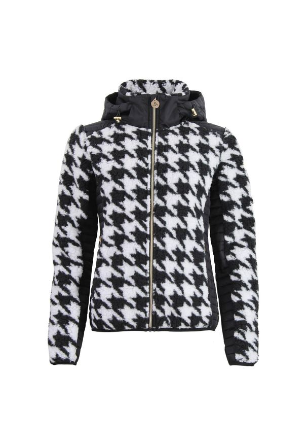 PEAK MOUNTAIN - Kaptur polar z zippem, dwumateriałowy, z naszywką na piersi dla kobiet Peak Moun. Typ kołnierza: kaptur. Kolor: czarny. Materiał: polar. Wzór: aplikacja