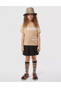 BURBERRY CHILDREN - Beżowa koszulka z nadrukiem 8-14 lat. Kolor: beżowy. Materiał: bawełna. Wzór: nadruk. Sezon: lato