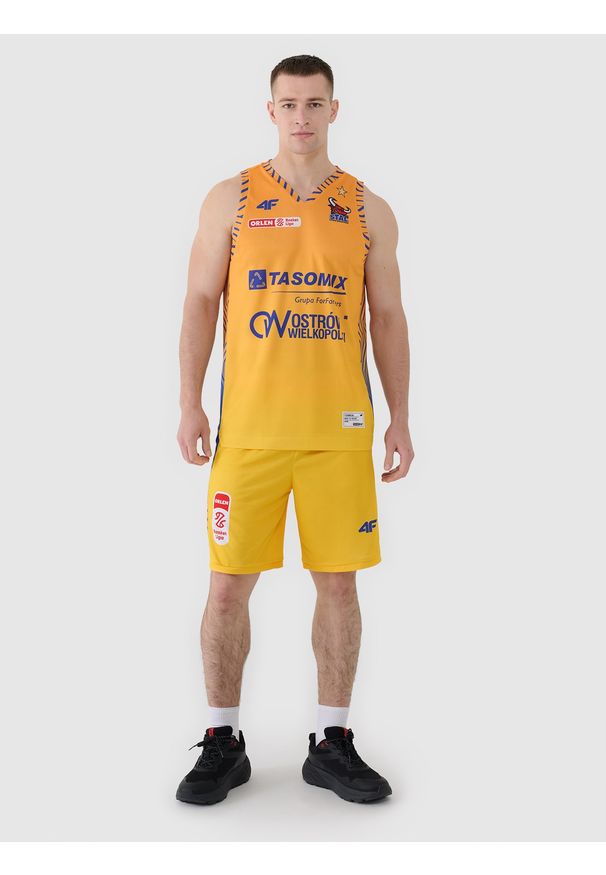 4f - 4F Koszulka meczowa replika domowa z sezonu 2024/25 męska 4F x PLK - Stal Ostrów Wielkopolski - multikolor L. Typ kołnierza: dekolt w serek. Kolor: wielokolorowy. Materiał: włókno, syntetyk, dzianina, materiał. Wzór: geometria, gładki, ze splotem, nadruk, gradientowy. Sport: fitness, koszykówka