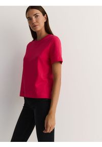 Reserved - T-shirt regular z merceryzowanej bawełny - fuksja. Kolor: różowy. Materiał: bawełna #1