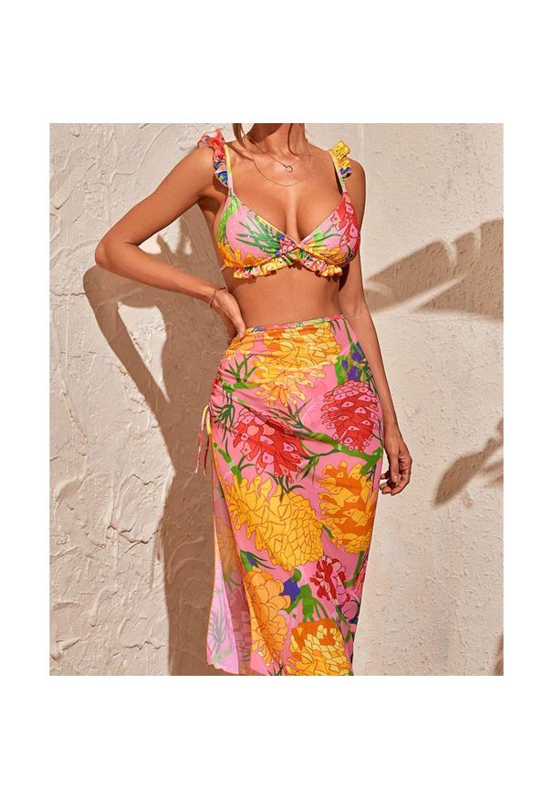 Intica - Strój kąpielowy z pareo maxi plażowy elegancki Tomie. Kolor: wielokolorowy. Materiał: materiał. Długość: długie