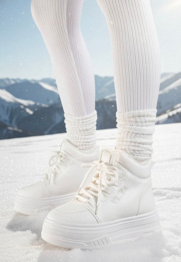 Born2be - Białe Sneakersy na Platformie Ocieplane Futrem Leanelitia. Okazja: na co dzień. Kolor: biały. Materiał: futro. Wzór: napisy, aplikacja. Obcas: na platformie