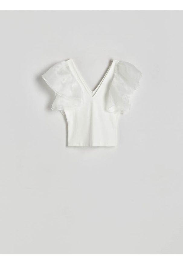 Reserved - Bluzka z tiulem - złamana biel. Materiał: tiul
