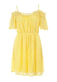 Born2be - Żółta Sukienka Alphyrtus. Kolor: żółty. Materiał: koronka. Długość rękawa: na ramiączkach. Wzór: koronka. Długość: mini #6