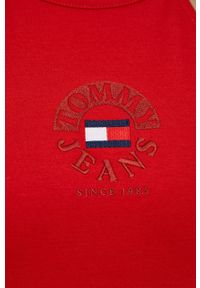 Tommy Jeans sukienka DW0DW12865.PPYY kolor czerwony mini dopasowana. Kolor: czerwony. Materiał: dzianina. Wzór: aplikacja. Typ sukienki: dopasowane. Długość: mini #5