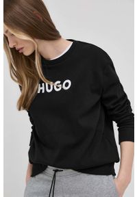 Hugo bluza bawełniana 50470571 damska kolor czarny z nadrukiem. Okazja: na co dzień. Kolor: czarny. Materiał: bawełna. Długość rękawa: długi rękaw. Długość: długie. Wzór: nadruk. Styl: casual #4