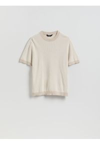 Reserved - Sweter z krótkim rękawem - beżowy. Kolor: beżowy. Materiał: bawełna #1