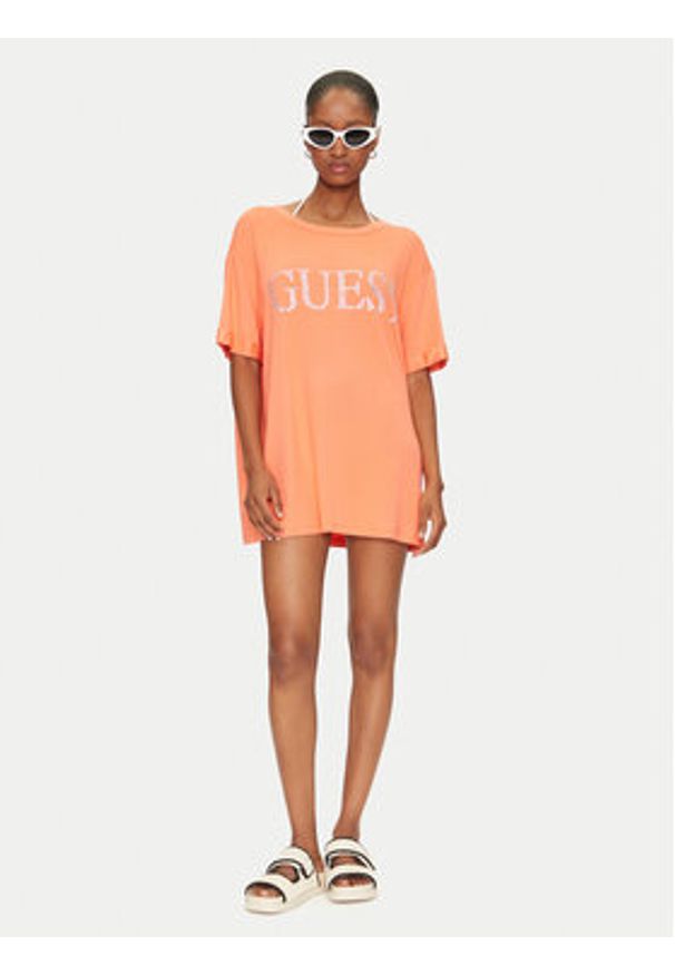 Guess T-Shirt E5GI07 K68D2 Pomarańczowy Regular Fit. Kolor: pomarańczowy. Materiał: wiskoza
