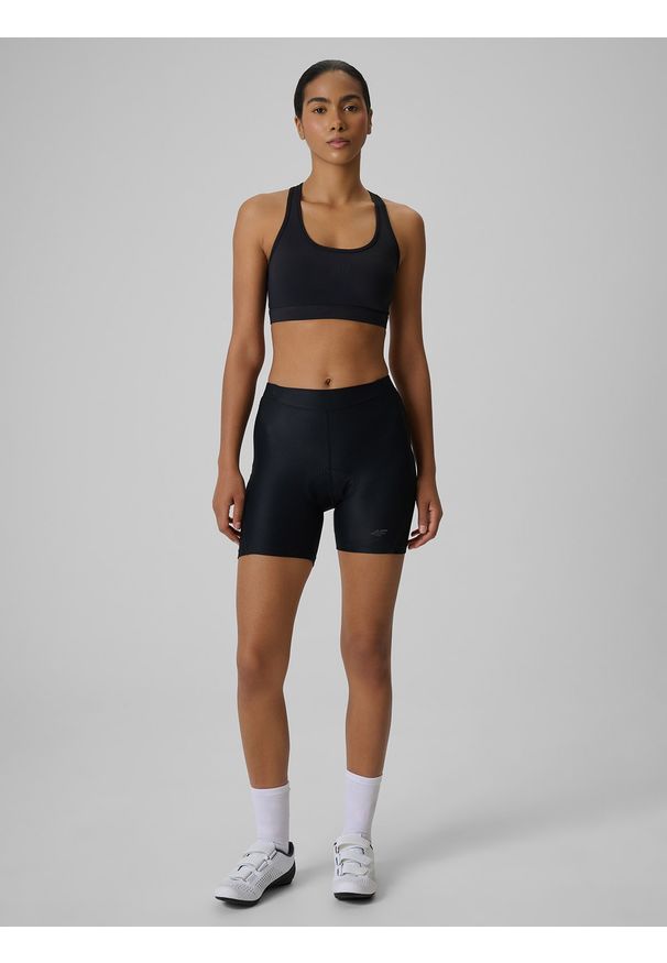4f - 4F Spodenki kolarskie z piankowo-żelową wkładką damskie - czarne M. Kolor: czarny. Materiał: materiał. Długość: długie. Sport: kolarstwo