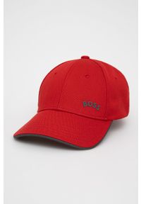 BOSS - Boss czapka Athleisure kolor czerwony gładka. Kolor: czerwony. Materiał: bawełna. Wzór: gładki