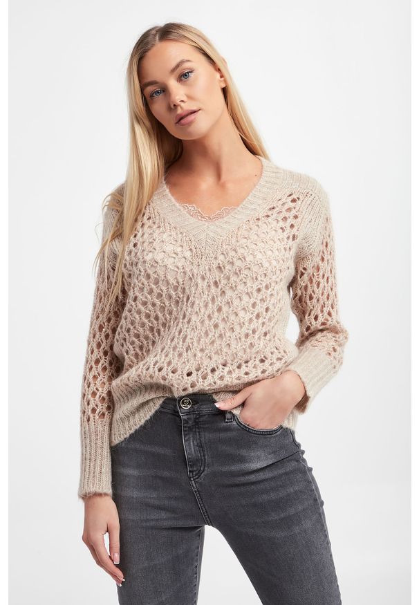 Blugirl Blumarine - Sweter damski ażurowy BLUGIRL BLUMARINE. Wzór: ażurowy