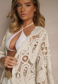 Renee - Beżowa Narzutka z Bawełny z Ażurowym Wzorem Kolorissa. Kolor: beżowy. Materiał: bawełna. Wzór: ażurowy. Styl: elegancki #3
