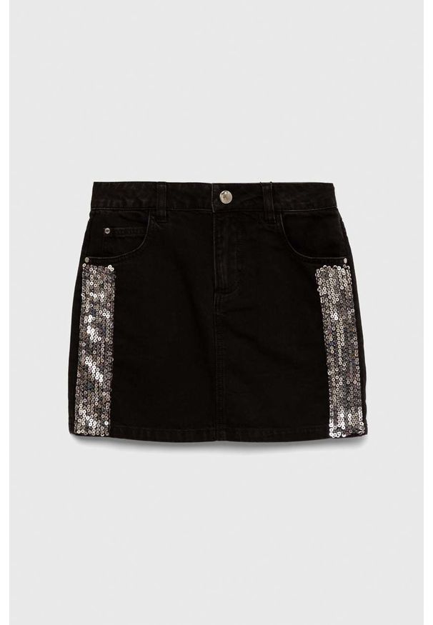 Guess spódnica jeansowa dziecięca kolor czarny mini prosta. Okazja: na co dzień. Kolor: czarny. Materiał: jeans. Styl: casual