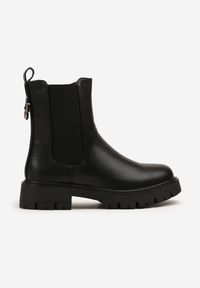 Born2be - Czarne Botki Sztyblety z Metaliczną Aplikacją z Tyłu Naluneia. Okazja: na co dzień. Kolor: czarny. Materiał: jeans, skóra. Wzór: aplikacja. Styl: casual