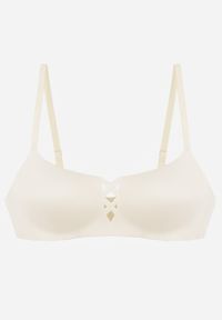 Born2be - Jasnobeżowy Gładki Biustonosz z Ozdobną Imitacją Sznurowania Azivene. Kolor: beżowy. Materiał: materiał. Wzór: gładki #1