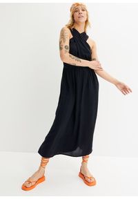 bonprix - Długa sukienka z wycięciem. Kolor: czarny. Długość: maxi