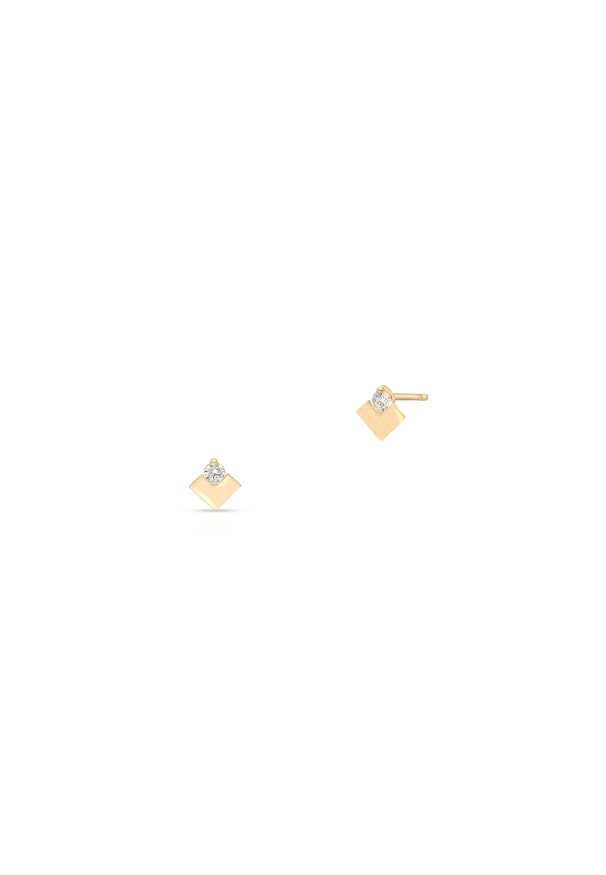 W.KRUK - Kolczyki złote romby z cyrkoniami. Materiał: złote. Kolor: złoty. Wzór: aplikacja, geometria. Kamień szlachetny: cyrkonia