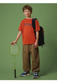 4f - 4F T-shirt regular z nadrukiem chłopięcy - pomarańczowy 134 (8-9 lat). Okazja: na co dzień. Kolor: pomarańczowy. Materiał: dzianina, bawełna. Wzór: nadruk. Sezon: lato. Styl: casual #2