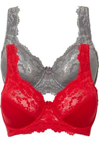 bonprix - Biustonosz minimizer z wyściełanymi ramiączkami (2 szt.). Kolor: czerwony. Materiał: koronka. Rodzaj stanika: wyściełane miseczki, różne sposoby noszenia. Wzór: koronka #1