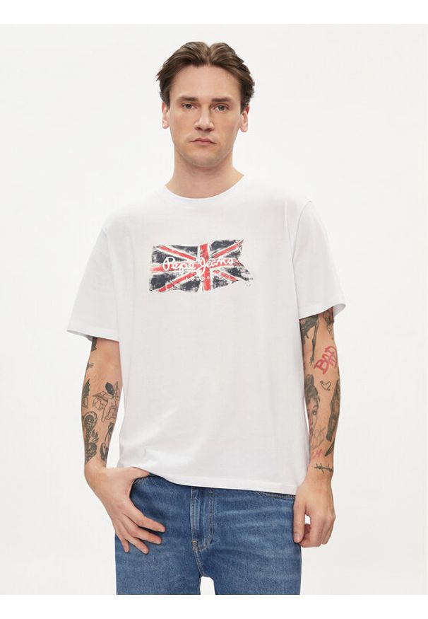 Pepe Jeans T-Shirt Clag PM509384 Biały Regular Fit. Kolor: biały. Materiał: bawełna