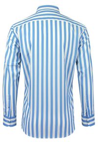 Biała, Lekko Taliowana Koszula Męska - Pako Jeans - Niebieski Prążek. Okazja: na co dzień. Kolor: niebieski. Materiał: wiskoza, bawełna. Wzór: paski. Styl: casual #7