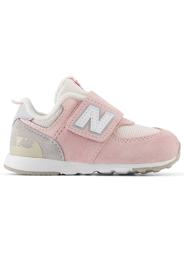 Buty niemowlęce New Balance NW574BKM – różowe. Okazja: na co dzień. Zapięcie: rzepy. Kolor: różowy. Materiał: skóra, guma. Szerokość cholewki: normalna. Model: New Balance 574. Sport: turystyka piesza