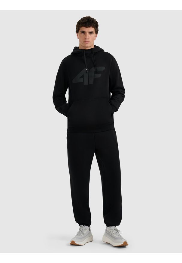 4f - 4F Bluza dresowa nierozpinana z kapturem męska - czarna 3XL. Okazja: na co dzień. Typ kołnierza: kaptur. Kolor: czarny. Materiał: dresówka. Styl: casual
