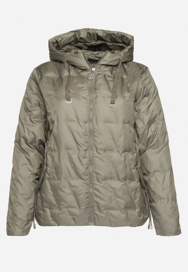 Born2be - Jasnozielona Pikowana Kurtka Wiatrówka z Kapturem i Wsuwanymi Kieszeniami Dairel. Okazja: na co dzień, na spacer. Typ kołnierza: kaptur. Kolekcja: plus size. Kolor: zielony. Materiał: jeans, tkanina. Styl: casual, elegancki
