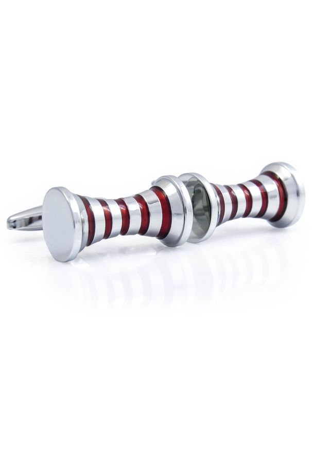 Modini - Srebrno-czerwone spinki do mankietów A169. Kolor: srebrny, wielokolorowy, czerwony