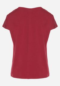 Born2be - Bordowy Bawełniany T-shirt z Trójkątnym Dekoltem Linarosea. Okazja: na co dzień. Kolor: czerwony. Materiał: bawełna. Styl: casual #4