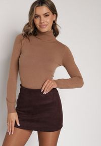 Born2be - Brązowe Spódnico-Szorty Zdobione Imitacją Kieszeni z Tyłu Sewrela. Okazja: na co dzień, na randkę. Kolor: brązowy. Materiał: koronka. Wzór: aplikacja. Styl: klasyczny, casual, elegancki #4