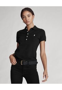 Ralph Lauren - RALPH LAUREN - Czarna koszulka Polo Slim Fit. Typ kołnierza: polo. Kolor: czarny. Materiał: materiał, bawełna. Wzór: haft, aplikacja