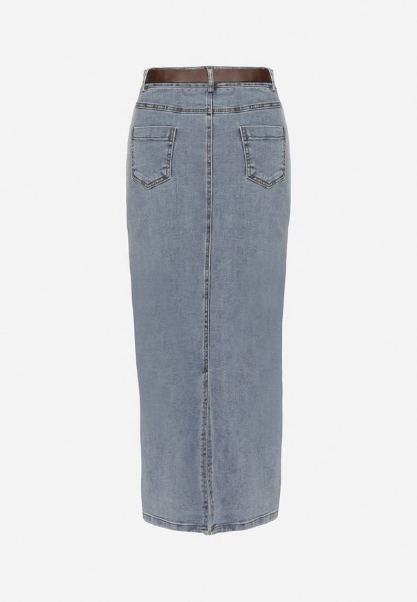 Born2be - Niebieska Spódnica Jeansowa o Ołówkowym Kroju z Dodatkowym Paskiem Inelira. Okazja: na co dzień. Kolor: niebieski. Materiał: jeans. Styl: casual