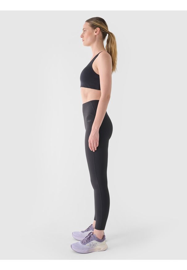 4f - 4F Legginsy treningowe z wysokim stanem damskie - szare M. Stan: podwyższony. Kolor: szary. Materiał: włókno, elastan, dzianina, materiał, syntetyk. Wzór: jednolity. Sport: fitness